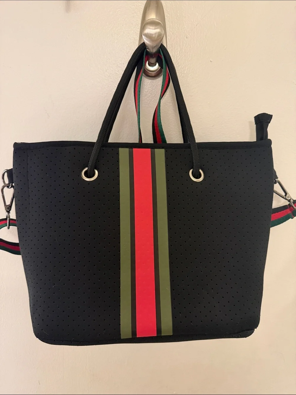 Black Tote with Red and Green Center Stripe